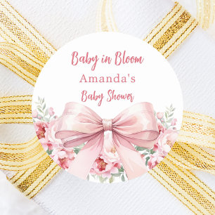 Sticker Rond Bébé en fleurs roses Bloon Baby shower arc
