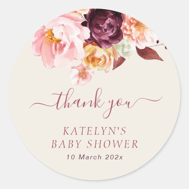 Sticker Rond bébé en fleurs shower bébé automne floral (Devant)