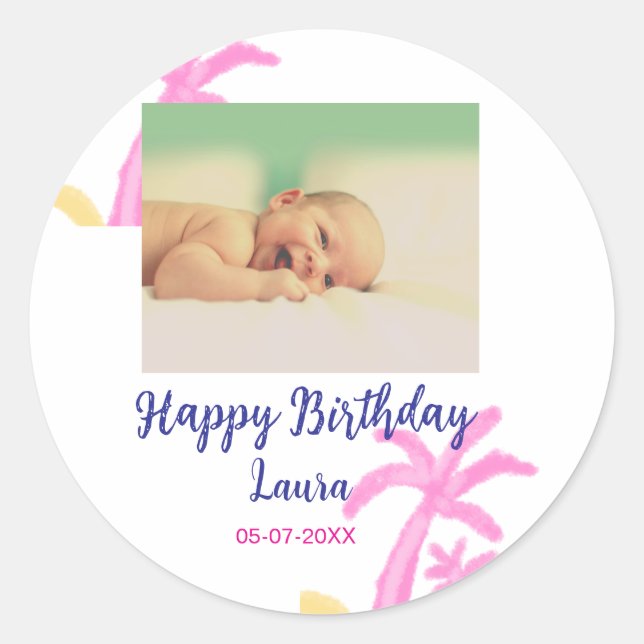 Sticker Rond Bébé enfants 1er anniversaire ajouter le nom date  (Devant)