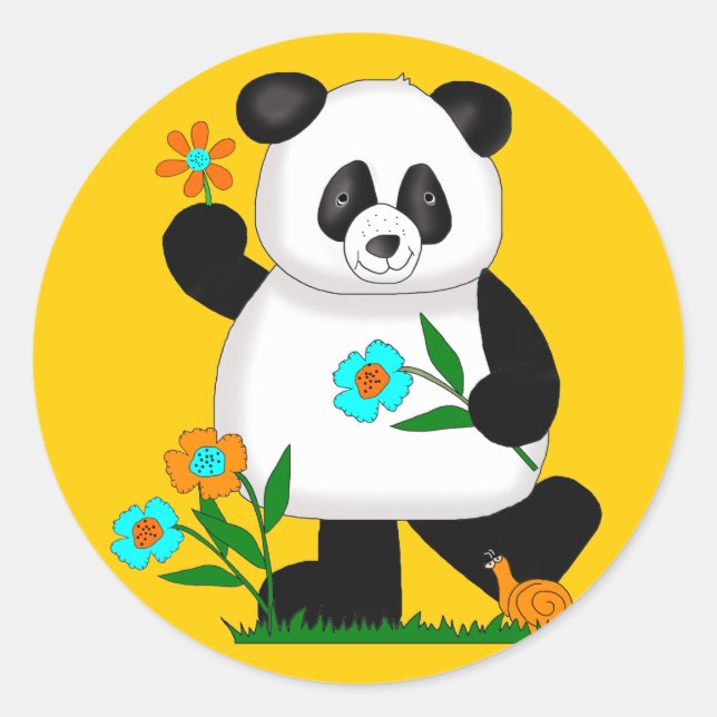 Sticker Rond Bébé Enfants Panda Avec Fleurs 2 (Devant)
