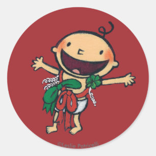 Sticker Rond Bébé enveloppé dans les arcs pour Noël