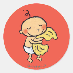 Sticker Rond Bébé étreignant la couverture jaune molle