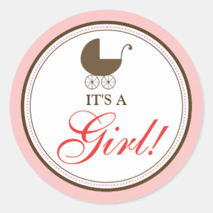 Sticker Rond Bébé-Faire-part de transport (rose)