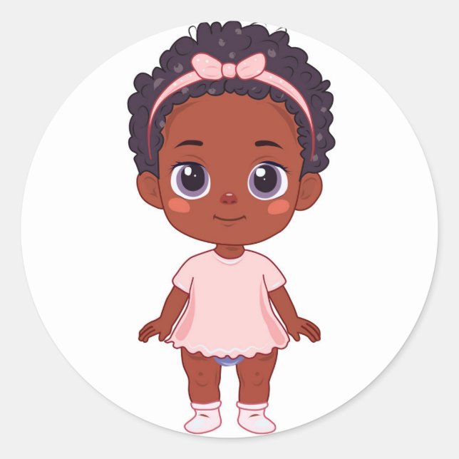 Sticker Rond Bébé fille afro-américaine  (Devant)