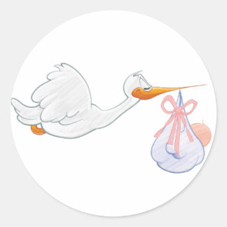 Sticker Rond Bébé fille avec cigogne