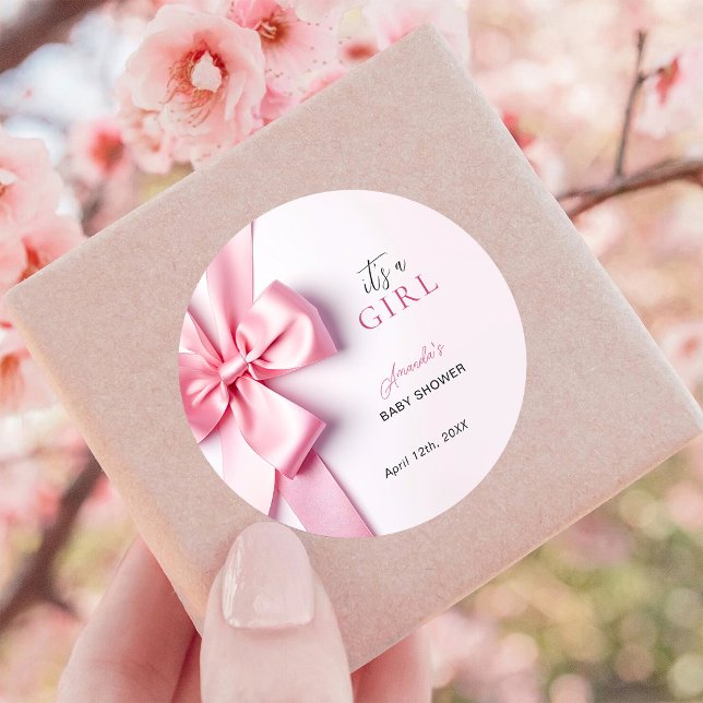 Sticker Rond Bébé Fille Cadeau Ruban Rose (Créateur téléchargé)