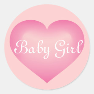 Sticker Rond Bébé fille Coeur rose