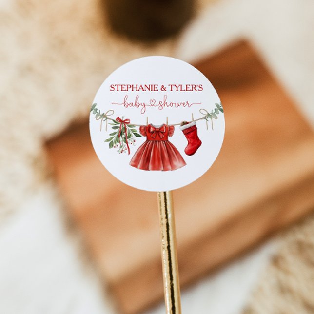 Sticker Rond Bébé fille de Noël bébé Shower d'hiver (Créateur téléchargé)