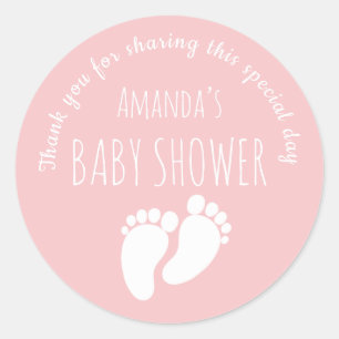 Sticker Rond Bébé Fille Empreinte Baby shower rose