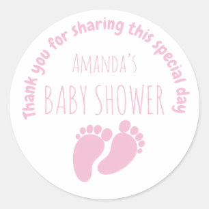 Sticker Rond Bébé fille Empreinte Baby shower rose classique 