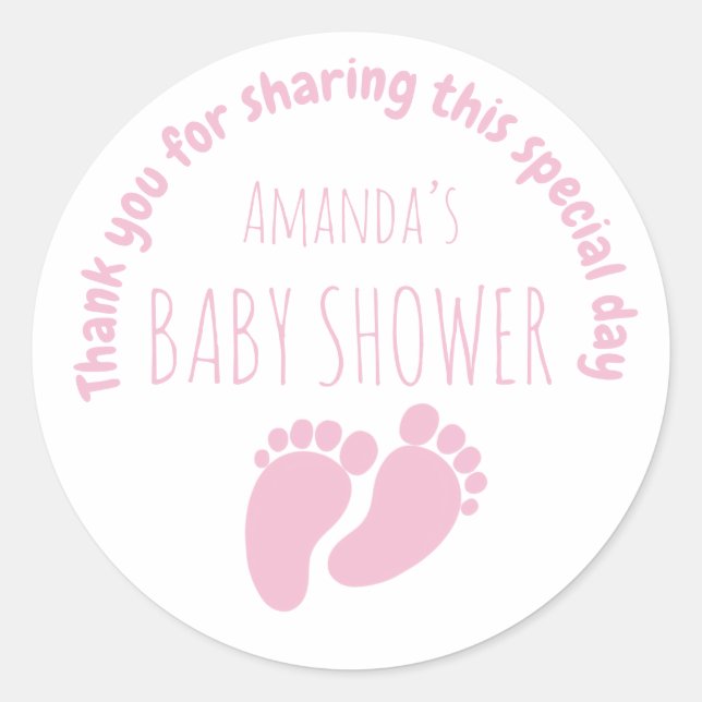 Sticker Rond Bébé fille Empreinte Baby shower rose classique ro (Devant)