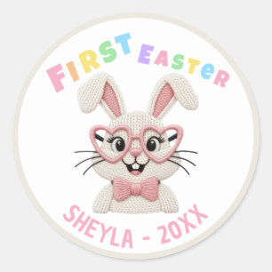 Sticker Rond Bébé Fille Garçon Adorable Premier Lapin de Pâques