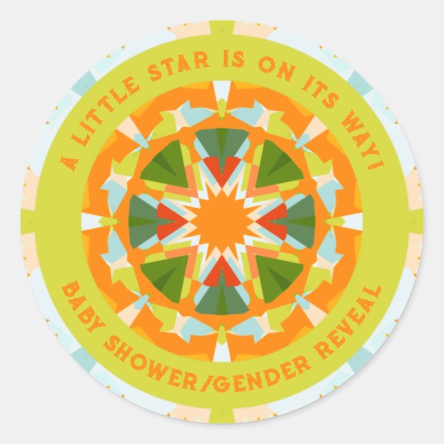 Sticker Rond Bébé Fille Garçon Shower Orange Vert Étoile Vif (Devant)