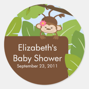 Sticker Rond Bébé fille Monkey Jungle Baby shower Safari Sticke