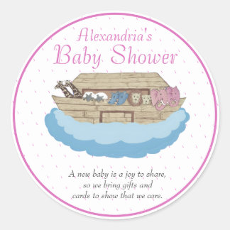 Sticker Rond Bébé fille rose Noah's Ark Baby shower Invitation