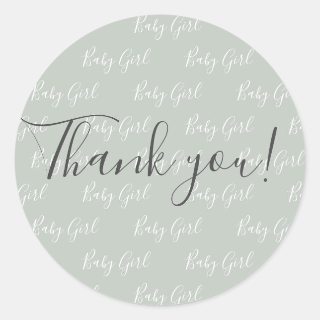 Sticker Rond Bébé Fille Vert Écriture Moderne du Cœur Merci (Devant)