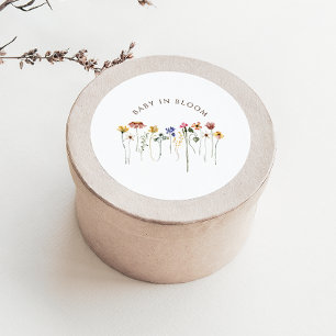 Sticker Rond Bébé Fleur sauvage coloré dans le Baby shower en f