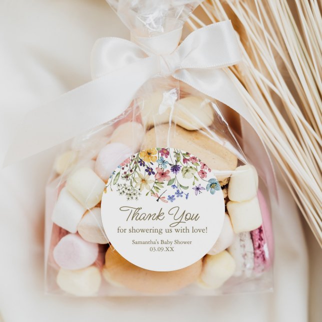 Sticker Rond Bébé fleur sauvage En Fleur Baby shower Favoriser  (Add to shower goodie bags for a cute thank you favor.)
