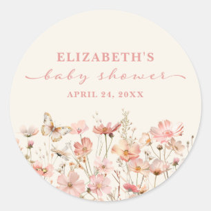 Sticker Rond Bébé Fleur Sauvage en Fleur Fille Baby Shower