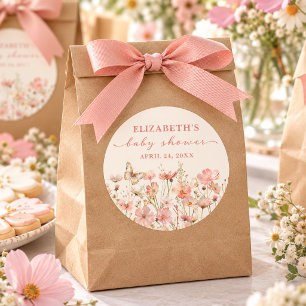 Sticker Rond Bébé Fleur Sauvage en Fleur Fille Baby Shower