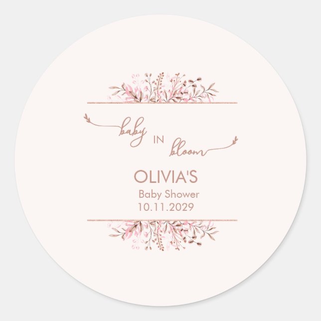 Sticker Rond Bébé Fleur Sauvage Rose en Fleur (Devant)