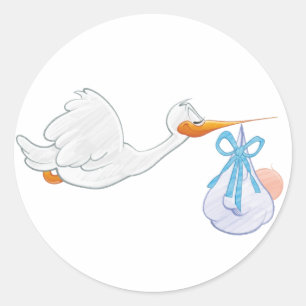 Sticker Rond Bébé garçon avec cigogne