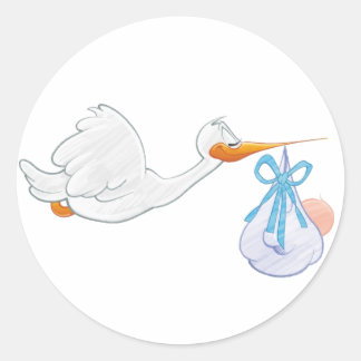 Sticker Rond Bébé garçon avec cigogne