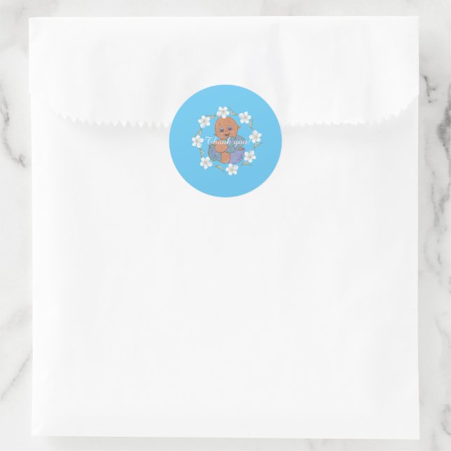 Sticker Rond Bébé garçon avec vêtement bleu - joyeux carte d'an (Sac)