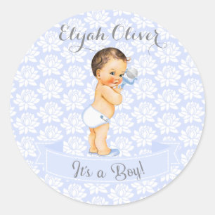 Sticker Rond Bébé garçon bleu blanc et gris