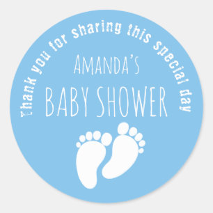 Sticker Rond Bébé Garçon Empreinte Baby shower bleu