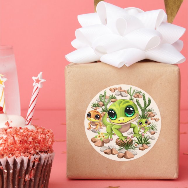 Sticker Rond Bébé Geckos jote personnages de dessin (Fête)