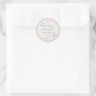 Sticker Rond Bébé Grace bleu et Baby shower rose