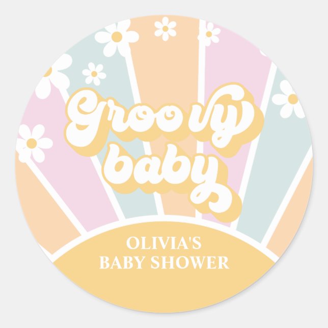 Sticker Rond Bébé Groovy pastel Rétro Soleil marguerite (Devant)