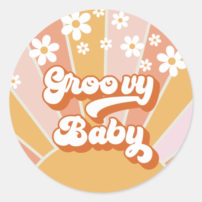 Sticker Rond Bébé Groovy Rétro Soleil Shower Hippie Bébé (Devant)