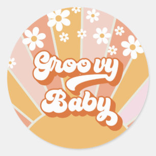 Sticker Rond Bébé Groovy Rétro Soleil Shower Hippie Bébé