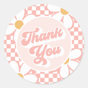 Sticker Rond Bébé Groovy Rose à Carreaux Daisy merci