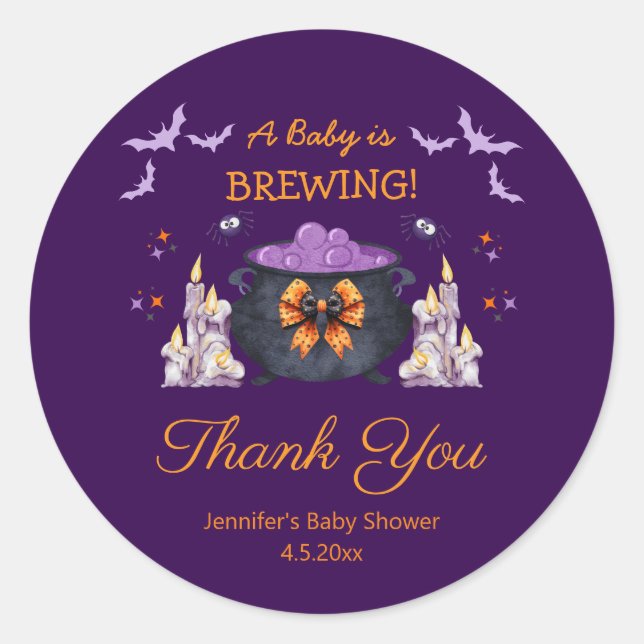Sticker Rond bébé Halloween en préparation merci violet effraya (Devant)
