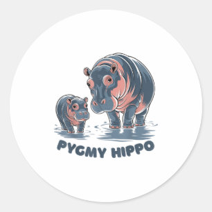 Sticker Rond Bébé hippopotame pygmée mignon Moo Deng Zoo drôle