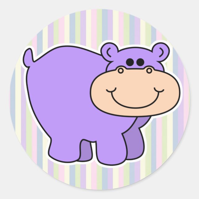 Sticker Rond bébé hippopotame violet avec fond rayé (Devant)