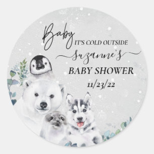 Sticker Rond Bébé Il fait froid à l'extérieur de l'Arctique Dou