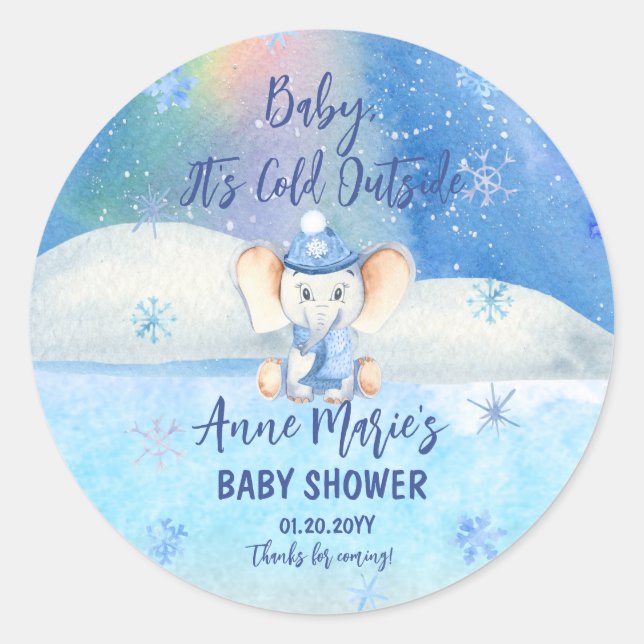 Sticker Rond Bébé Il fait froid dehors Baby shower d'hiver Elép (Devant)