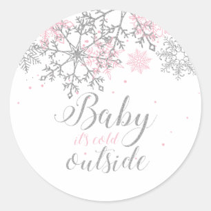 Sticker Rond Bébé il fait froid dehors Baby Shower flocon de ne