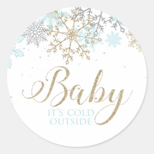 Sticker Rond Bébé il fait froid dehors Baby Shower flocon de ne