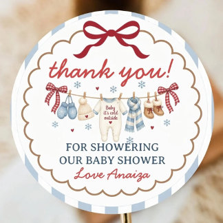Sticker Rond Bébé, il fait froid dehors Fête de bébé hiver bleu
