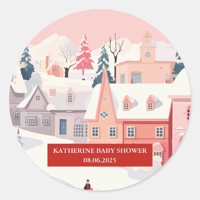 Sticker Rond Bébé Il fait froid dehors Hiver baby shower à thèm (Devant)