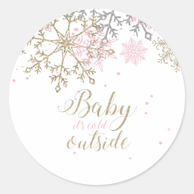 Sticker Rond Bébé il fait froid dehors Shower pour bébé flocon  (Devant)