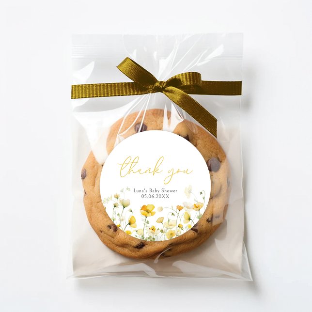 Sticker Rond Bébé Jaune En Fleur Douche Florale Favoriser Stick (Créateur téléchargé)