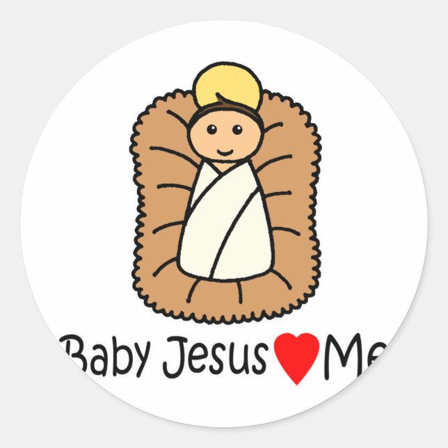Sticker Rond Bébé Jésus Coeur (Amours) Moi (Devant)