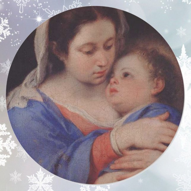 Sticker Rond Bébé Jésus et Mère Marie Peinture (Créateur téléchargé)