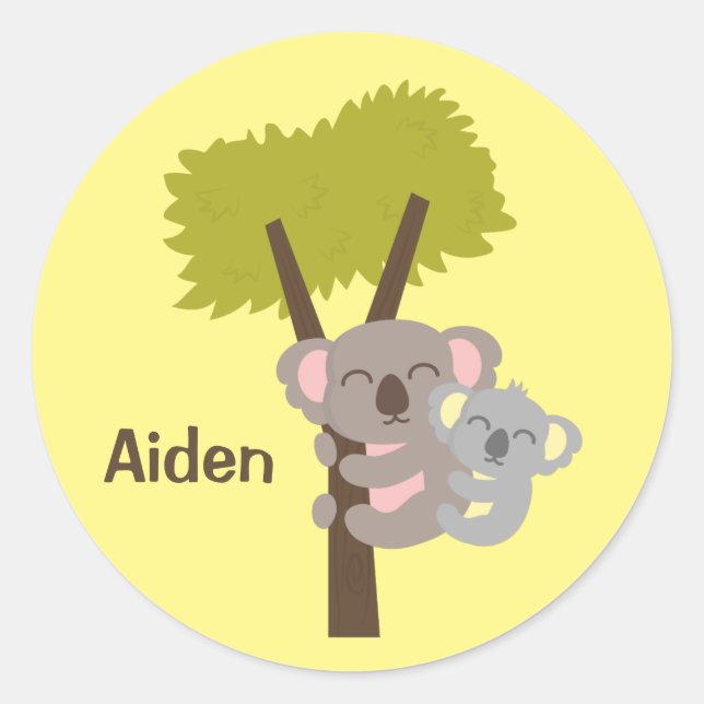 Sticker Rond Bébé Koala Mignon et Maman Pour Enfants (Devant)